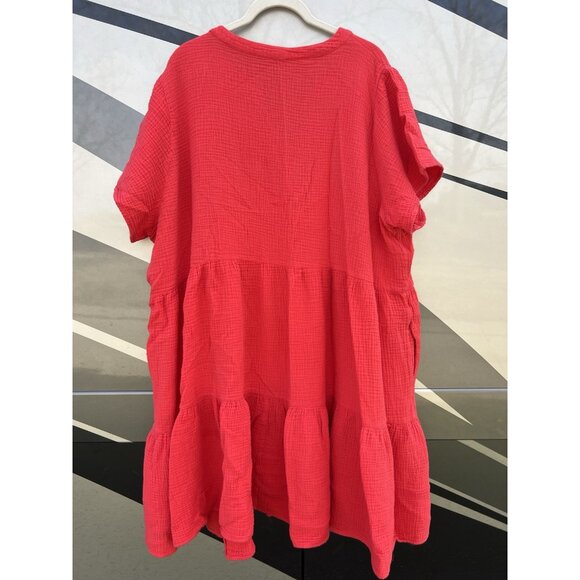 Lucky Brand red gauze tiered short sleeve boho flowy dress 3X lightweight - Picture 2 of 7